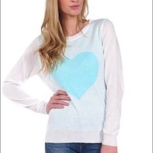 White and teal heart sweater
